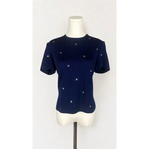 Vintage 90's St. John Navy Embellished Tee Top Shirt Old Money